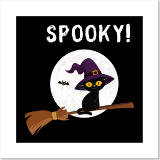 Spooky Witch's Cat Halloween Posters and Art